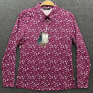 Levelwear Polo Shirt Womens Small Bear Mountain Golf Top Red‎ Floral Long Sleeve